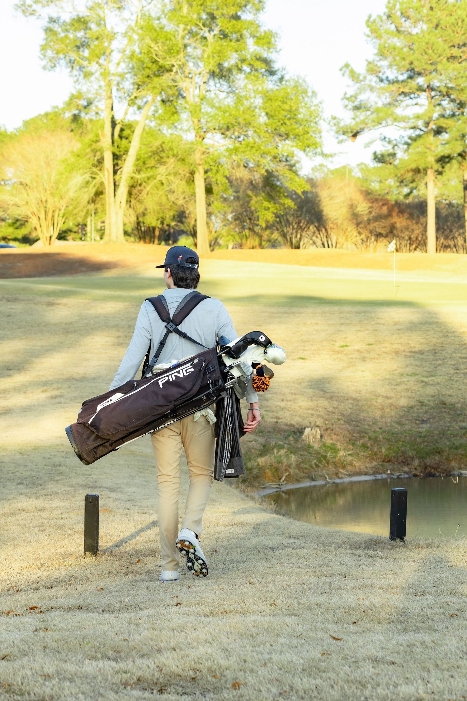 Senior playing golf on a golf course in Enterprise, Alabama