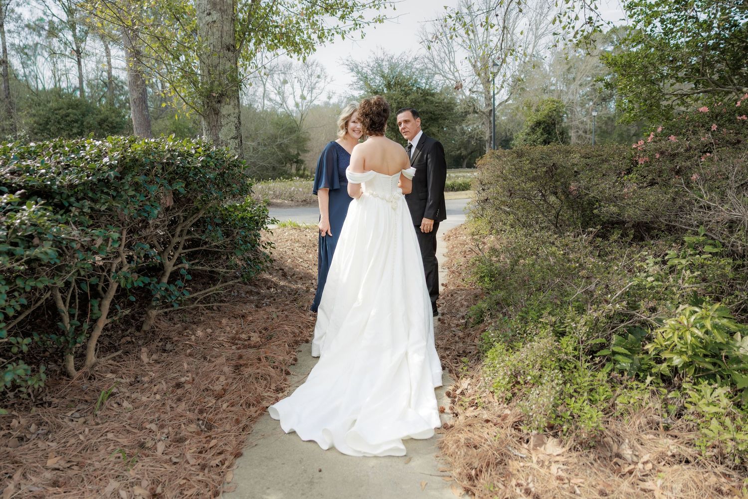 Wedding Parents First Look at Saint Francis at The Point Anglican Church Fairhope, Alabama