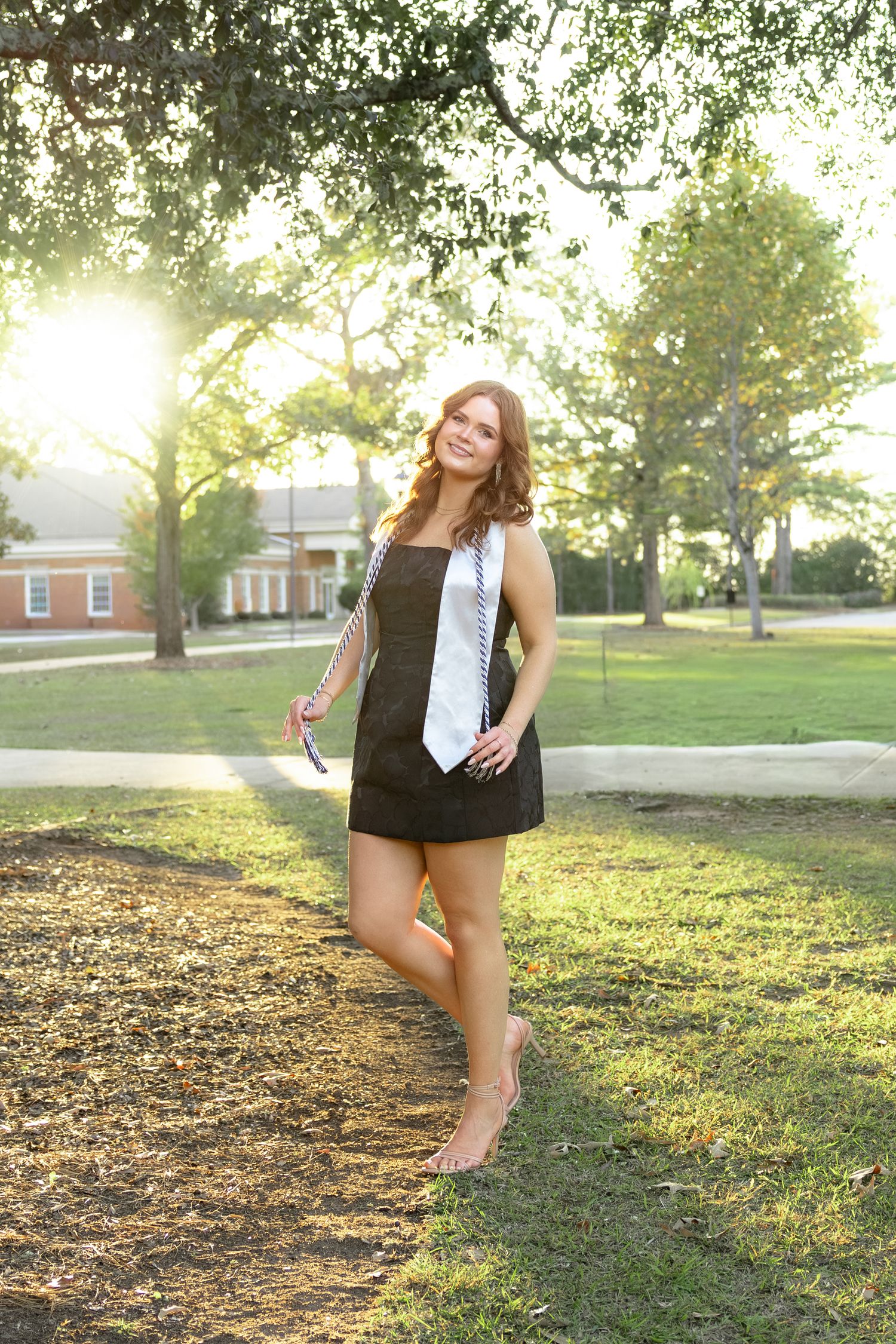 Senior pictures during sunset at Troy University Dothan, Alabama Campus