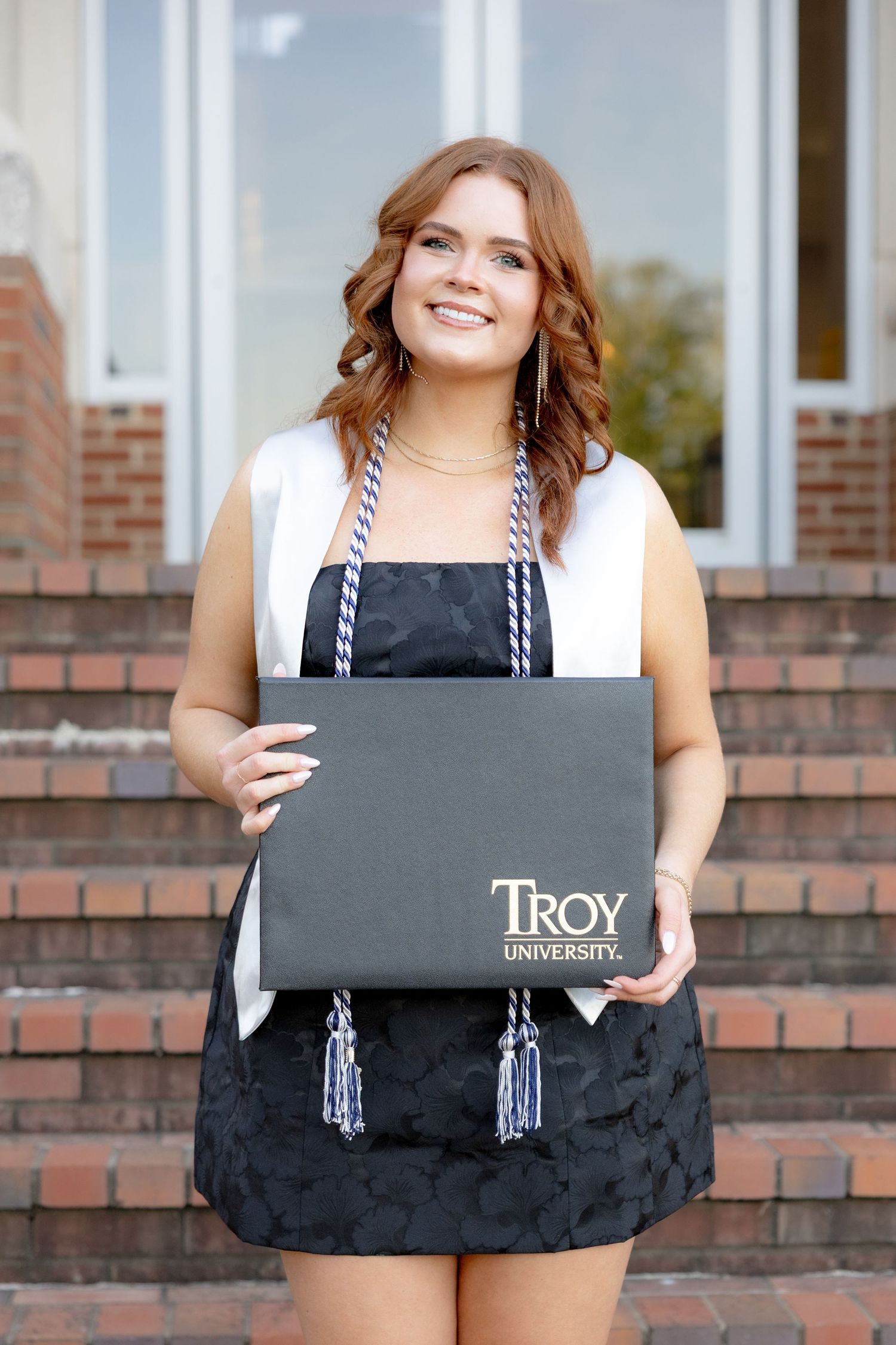 Senior cap and gown portraits at Troy University Dothan Campus