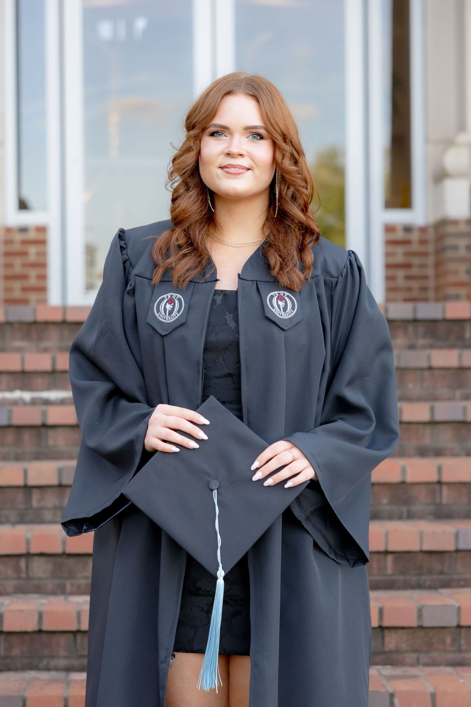 Senior cap and gown portraits at Troy University Dothan Campus