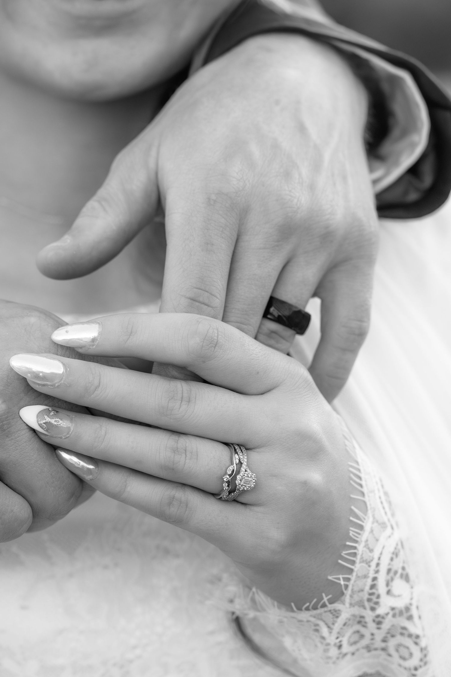 Bride and groom detail rings shot at Dalrymple Farms Enterprise, Alabama