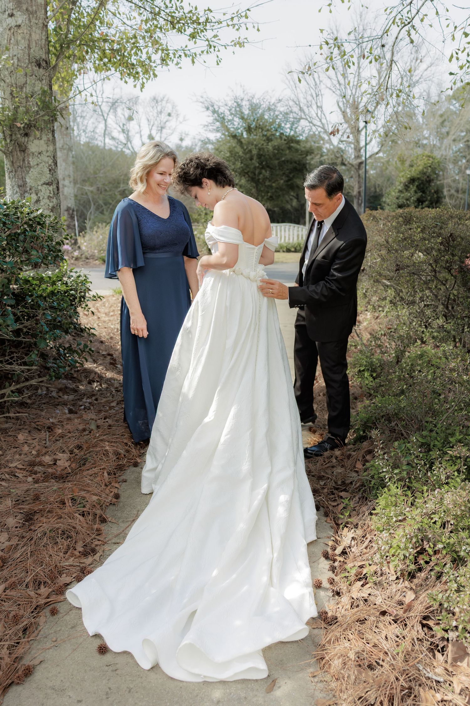 Wedding Parents First Look at Saint Francis at The Point Anglican Church Fairhope, Alabama