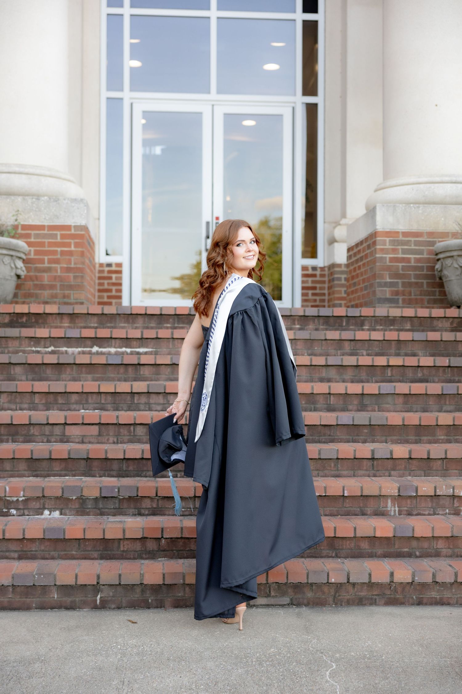 Senior cap and gown portraits at Troy University Dothan Campus
