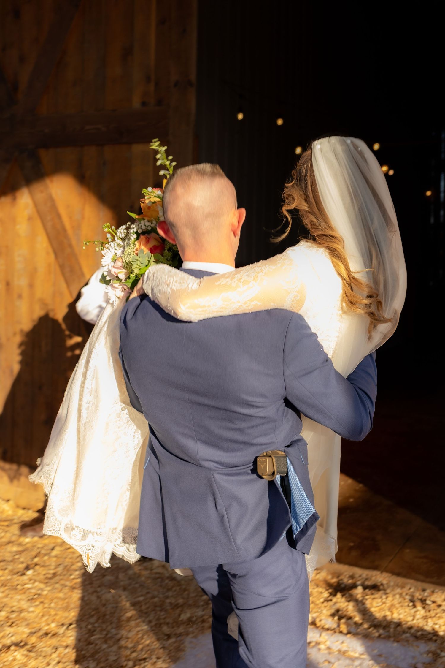 Bride and groom running back up the aisle after getting married at Dalrymple Farms Enterprise, Alabama