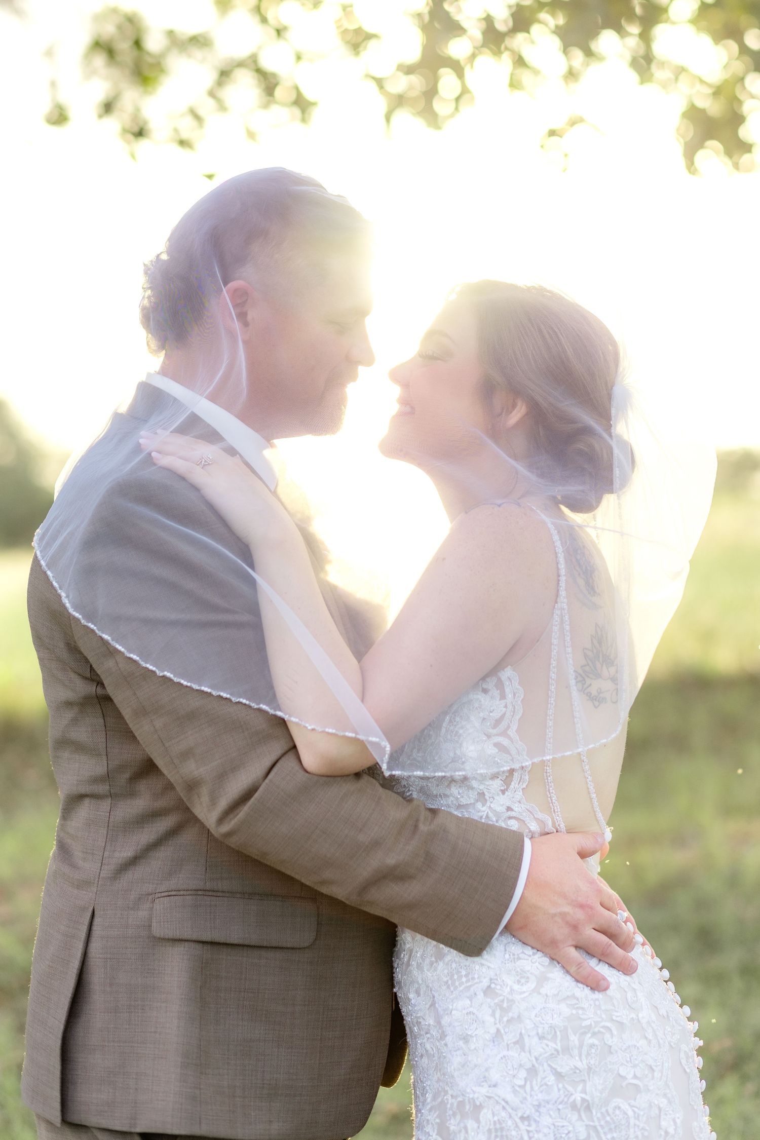 Wedding Couple Portraits at Sunset at Hilltop Acres Wicksburg, Alabama