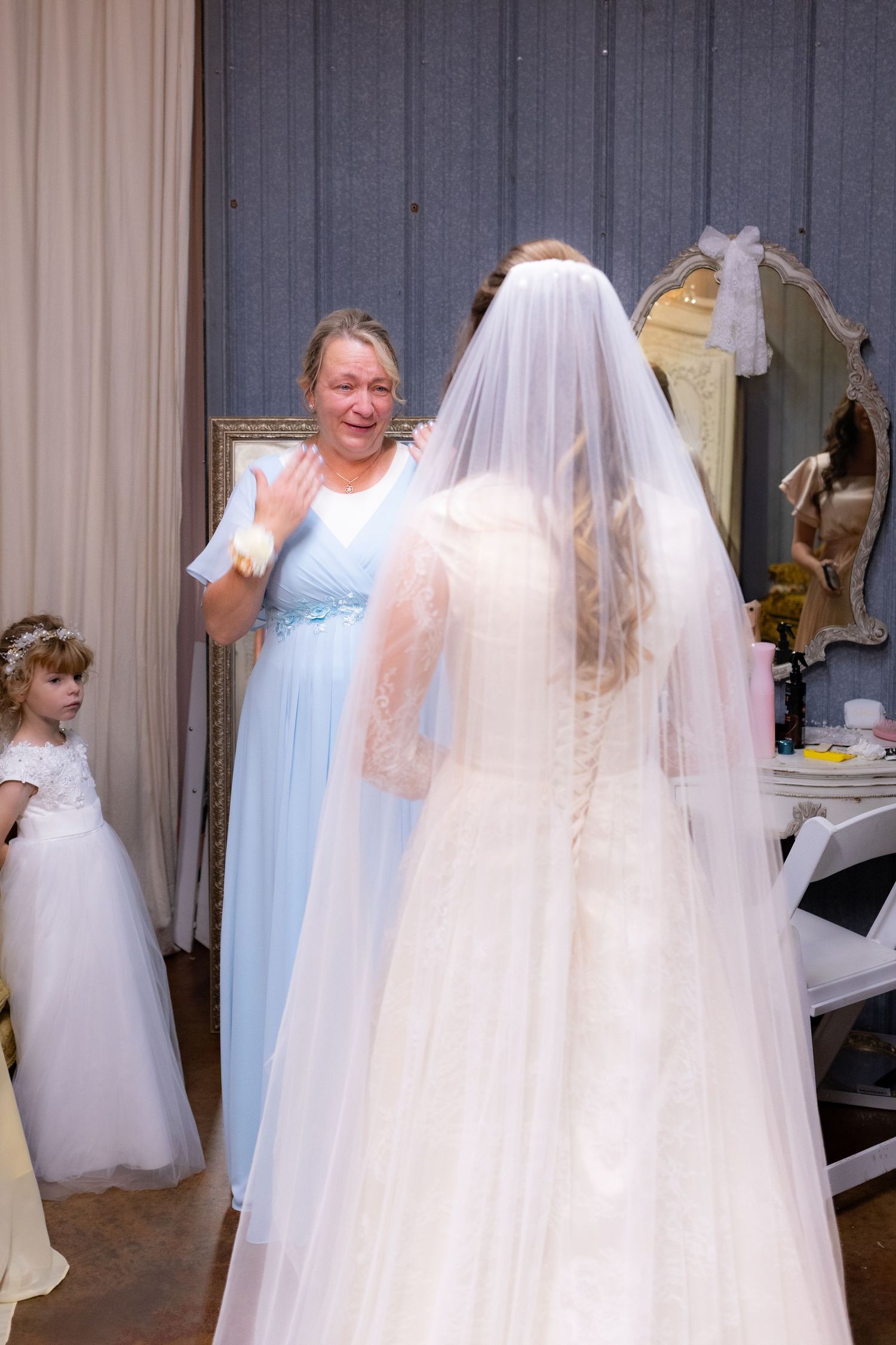 Bride and mother-in-law first look at wedding venue Dalrymple Farms Enterprise, Alabama