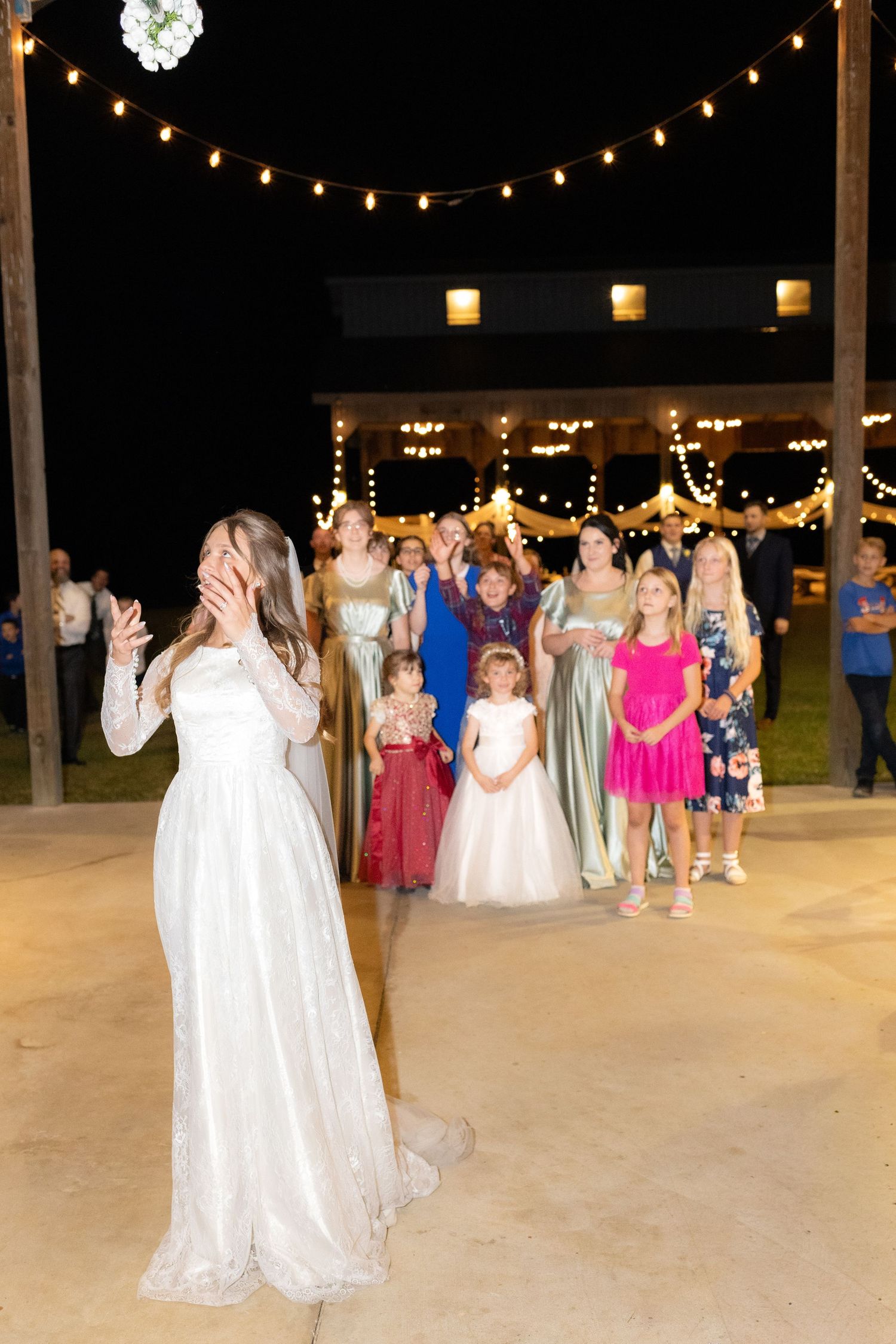 Bride throwing bouquet at Dalrymple Farms Enterprise, Alabama