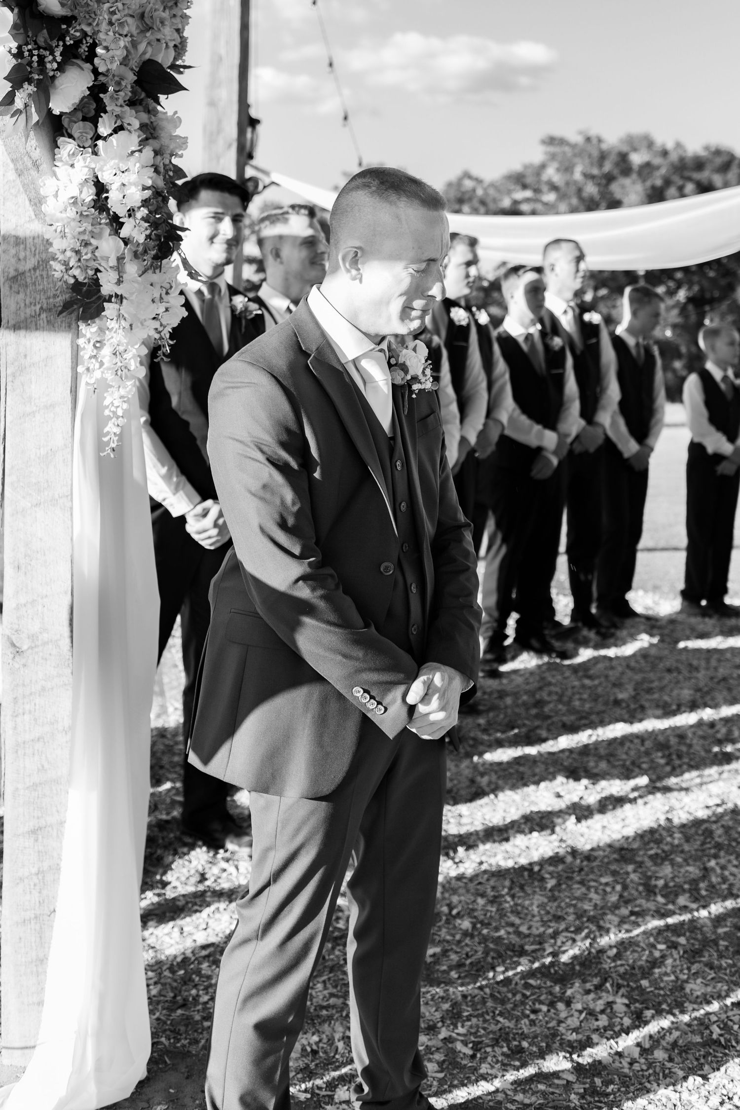 Groom crying at first sight of bride at Dalrymple Farms Enterprise, Alabama