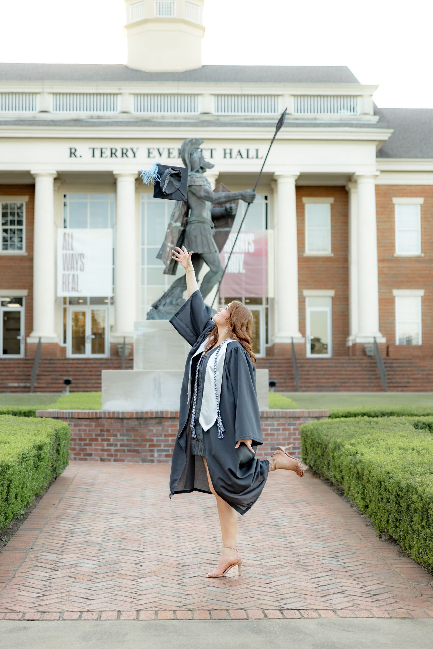 Senior cap and gown portraits at Troy University Dothan Campus