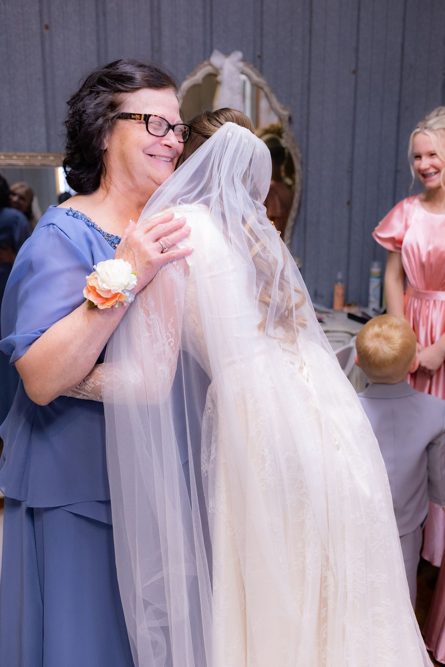 Bride and grandmother first look at wedding venue Dalrymple Farms Enterprise, Alabama
