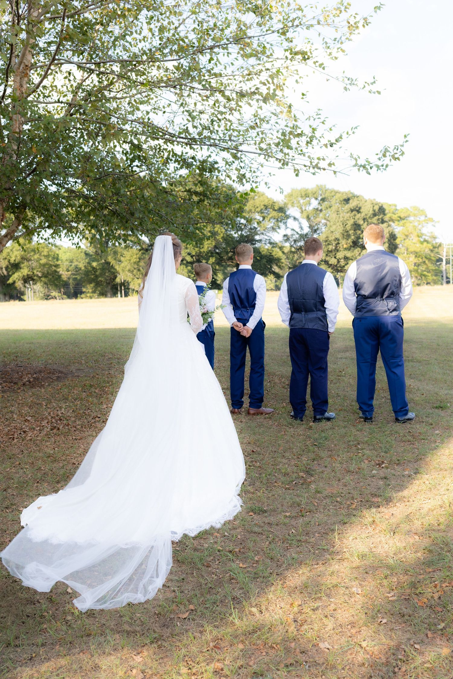 Bride and brothers first look at wedding venue Dalrymple Farms Enterprise, Alabama