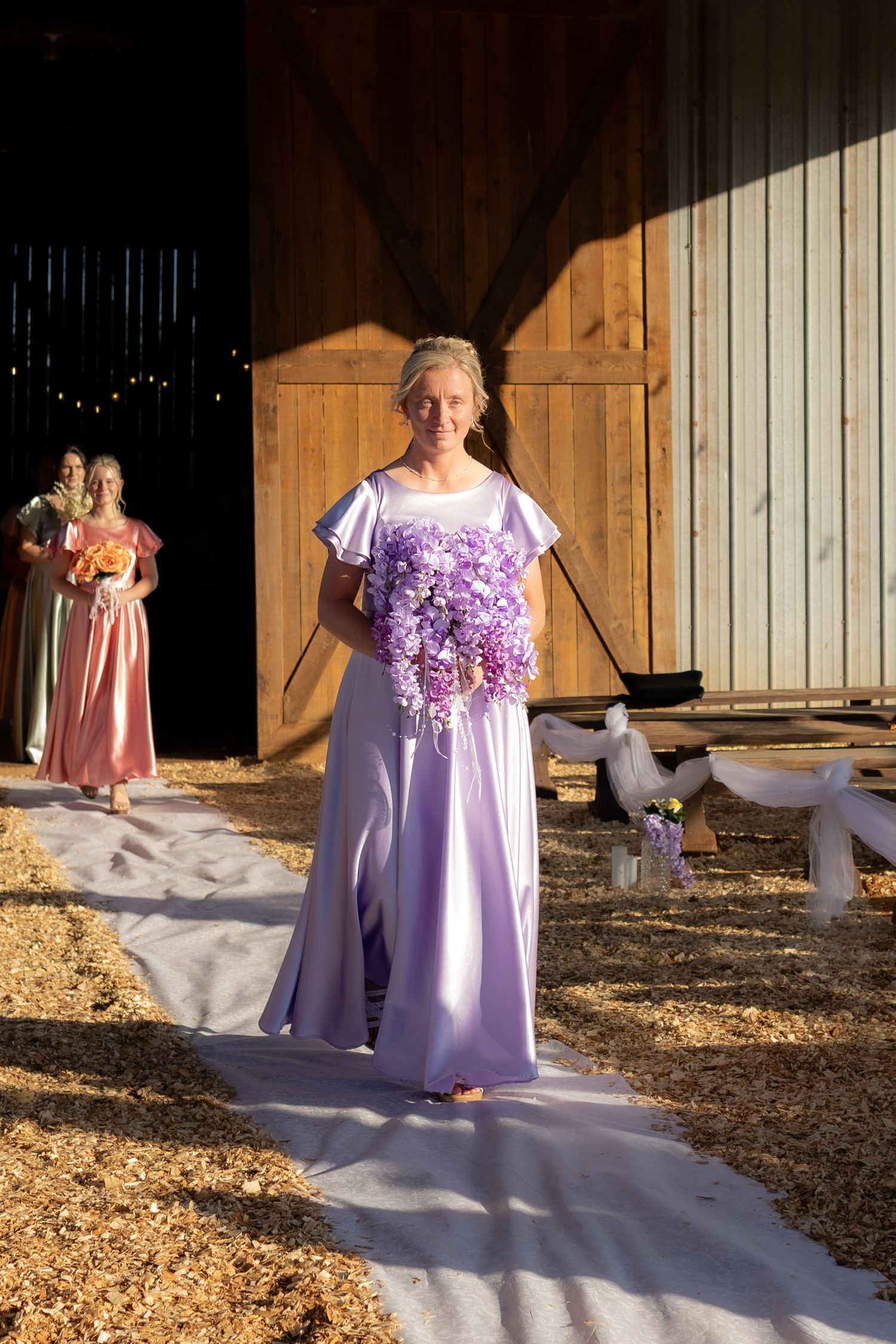 Wedding party walks the aisle at Dalrymple Farms Enterprise, Alabama