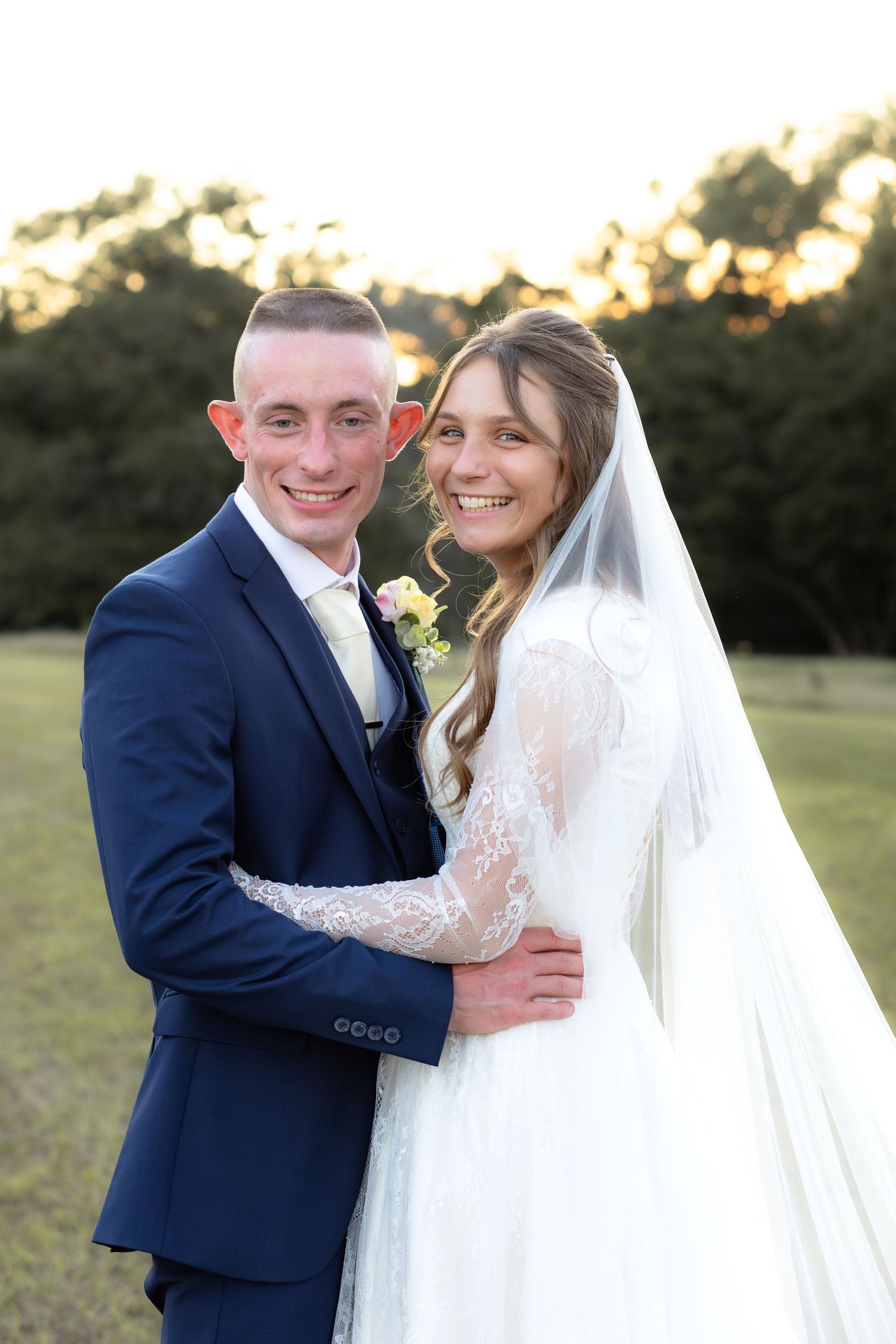 Bride and groom holding each other for portraits at Dalrymple Farms Enterprise, Alabama