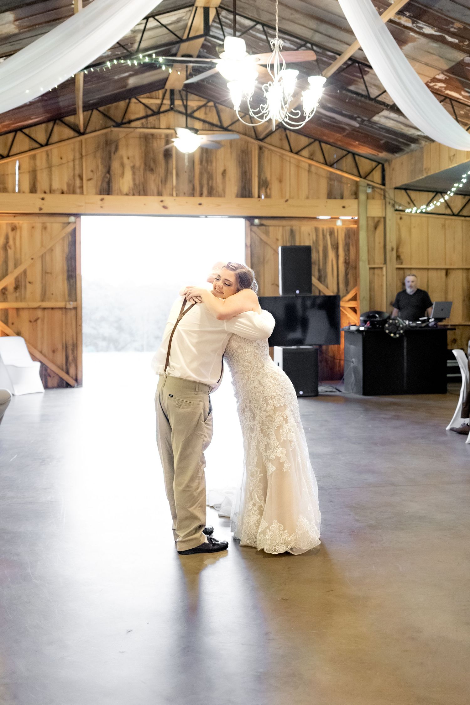 Bride and grandfather dance at a wedding at Hilltop Acres Wicksburg, Alabama