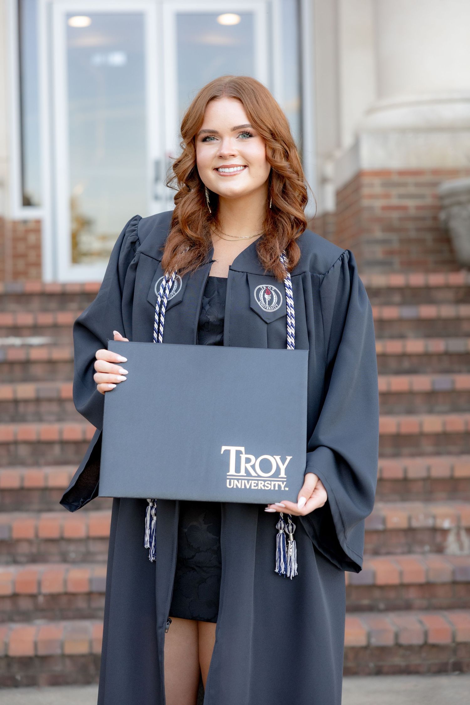 Senior cap and gown portraits at Troy University Dothan Campus