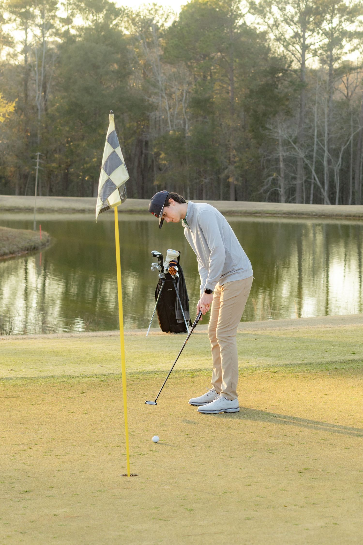 Senior playing golf on a golf course in Enterprise, Alabama