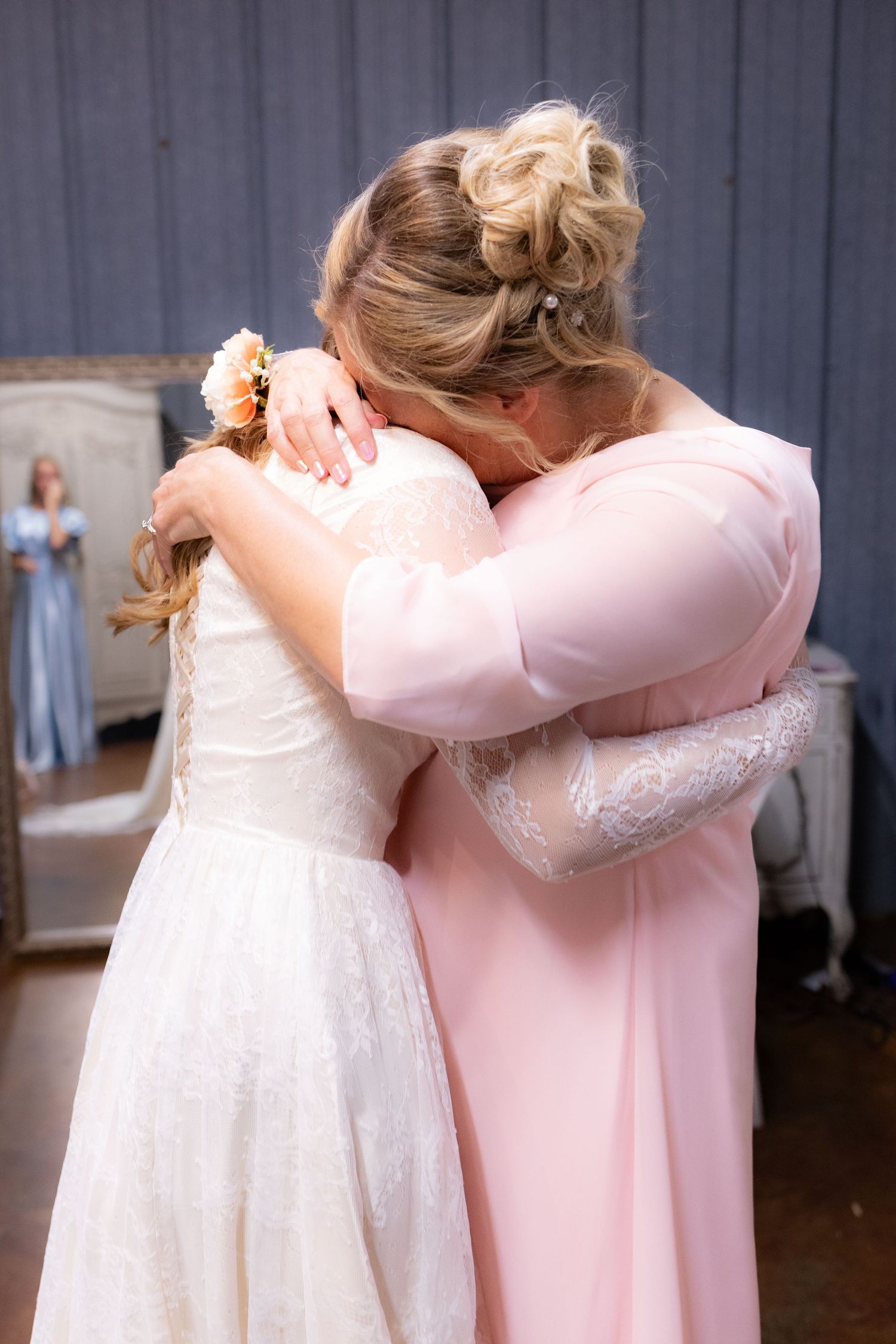 Bride first look with mother at wedding venue Dalrymple Farms Enterprise, Alabama