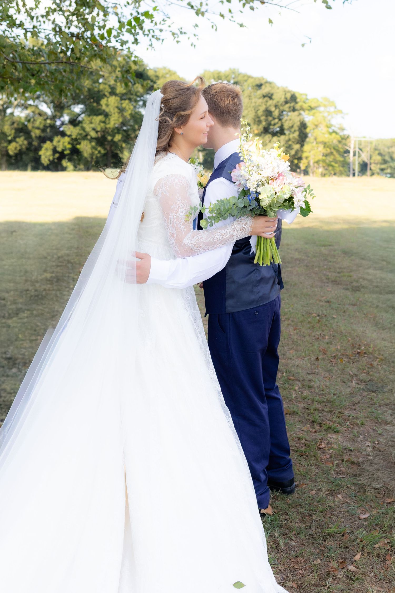 Bride and brothers first look at wedding venue Dalrymple Farms Enterprise, Alabama