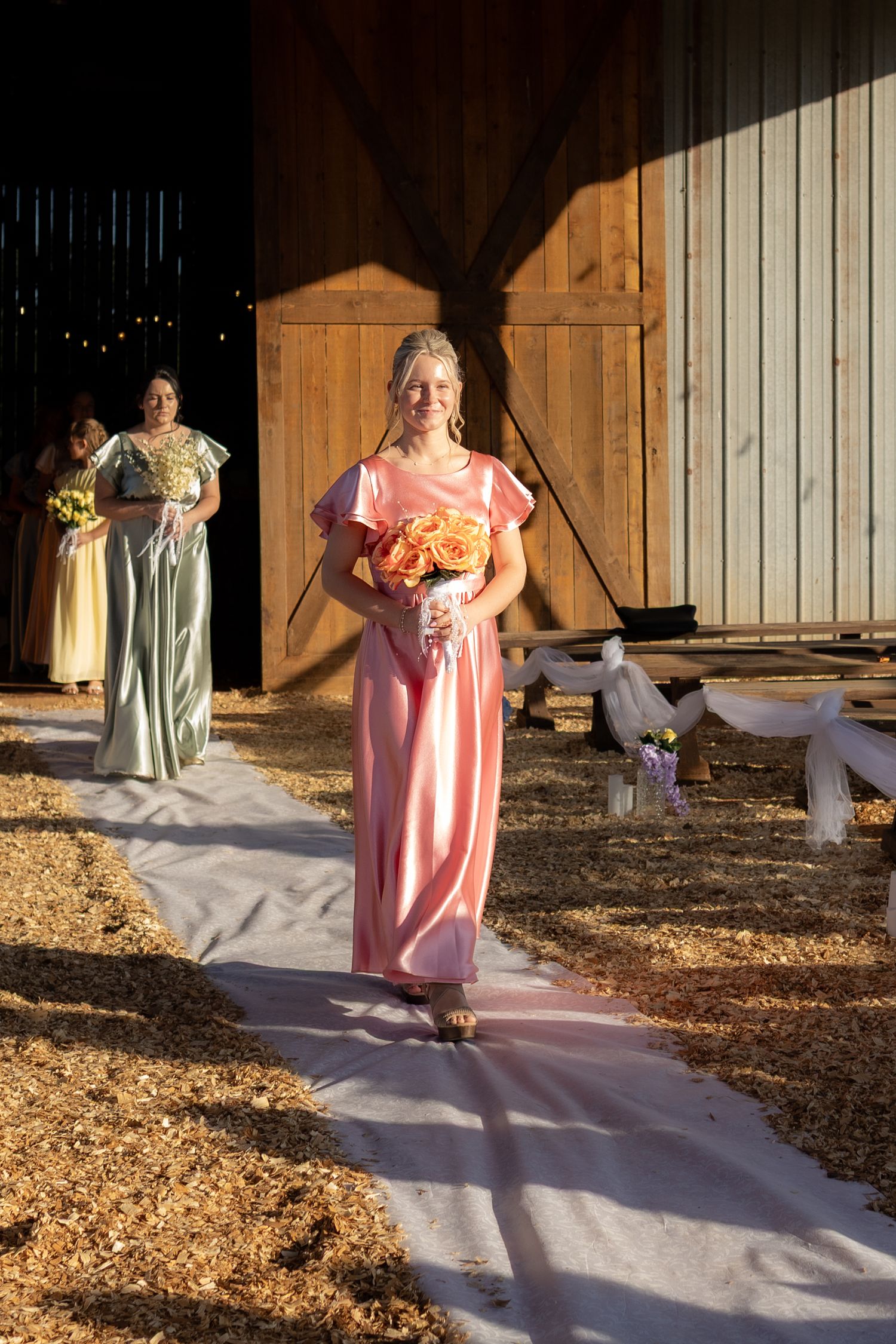 Wedding party walks the aisle at Dalrymple Farms Enterprise, Alabama