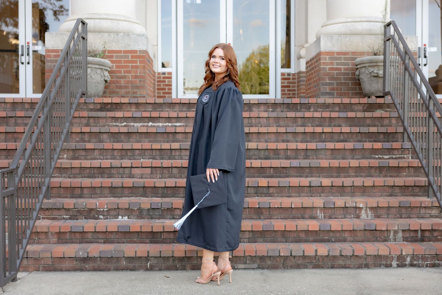 Senior cap and gown portraits at Troy University Dothan Campus