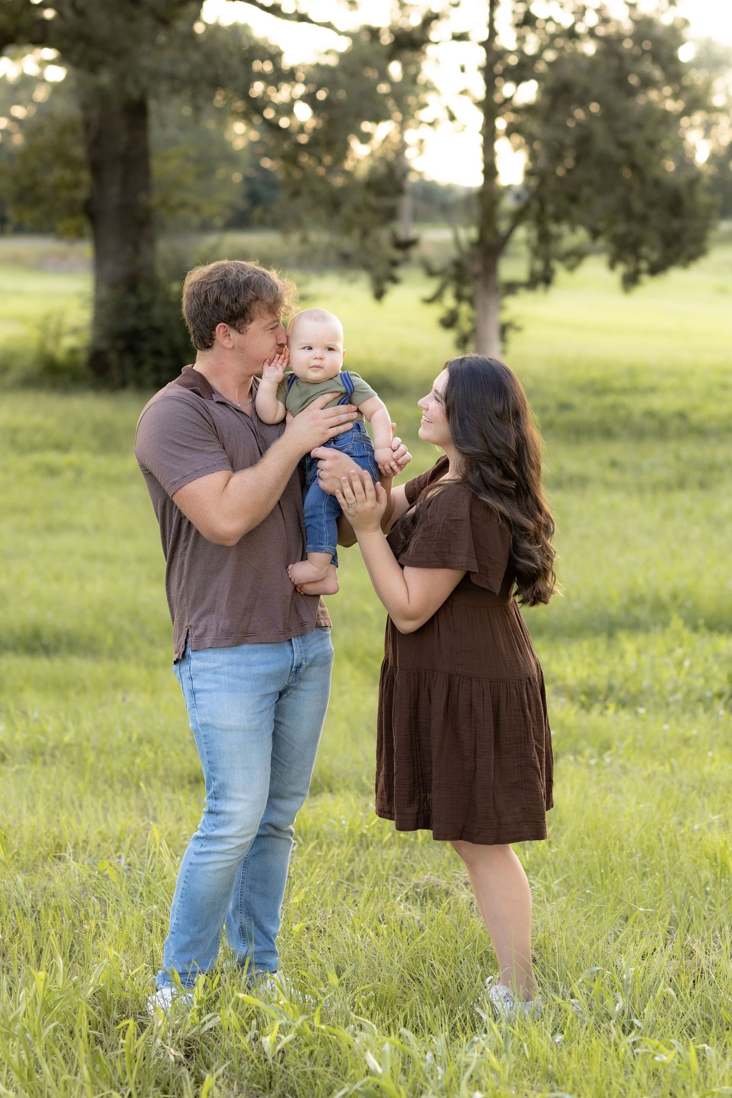 Family Photos in a grass field at sunset near Dothan, Alabama