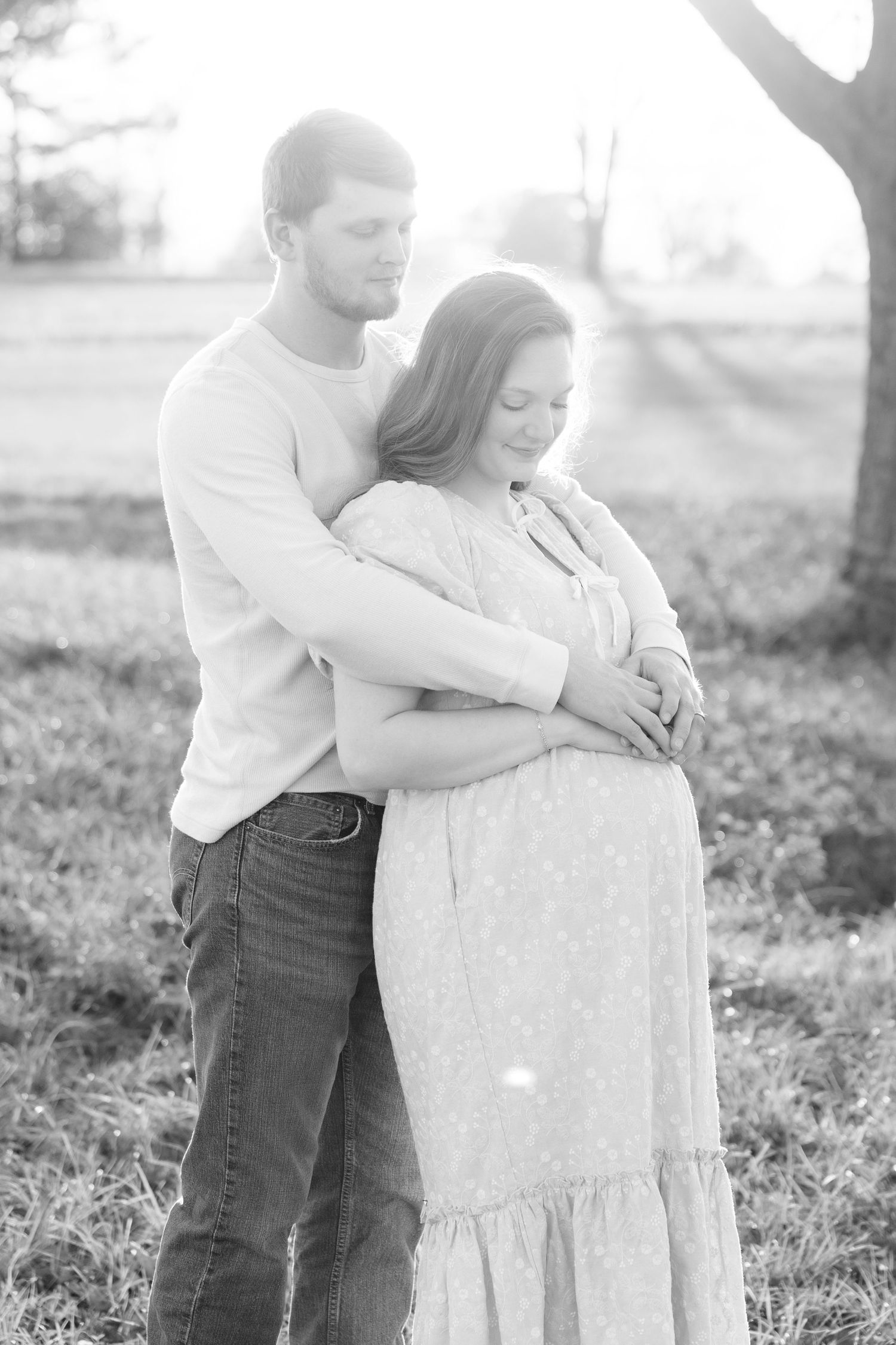Couple photos in a field at sunset near Dothan, Alabama