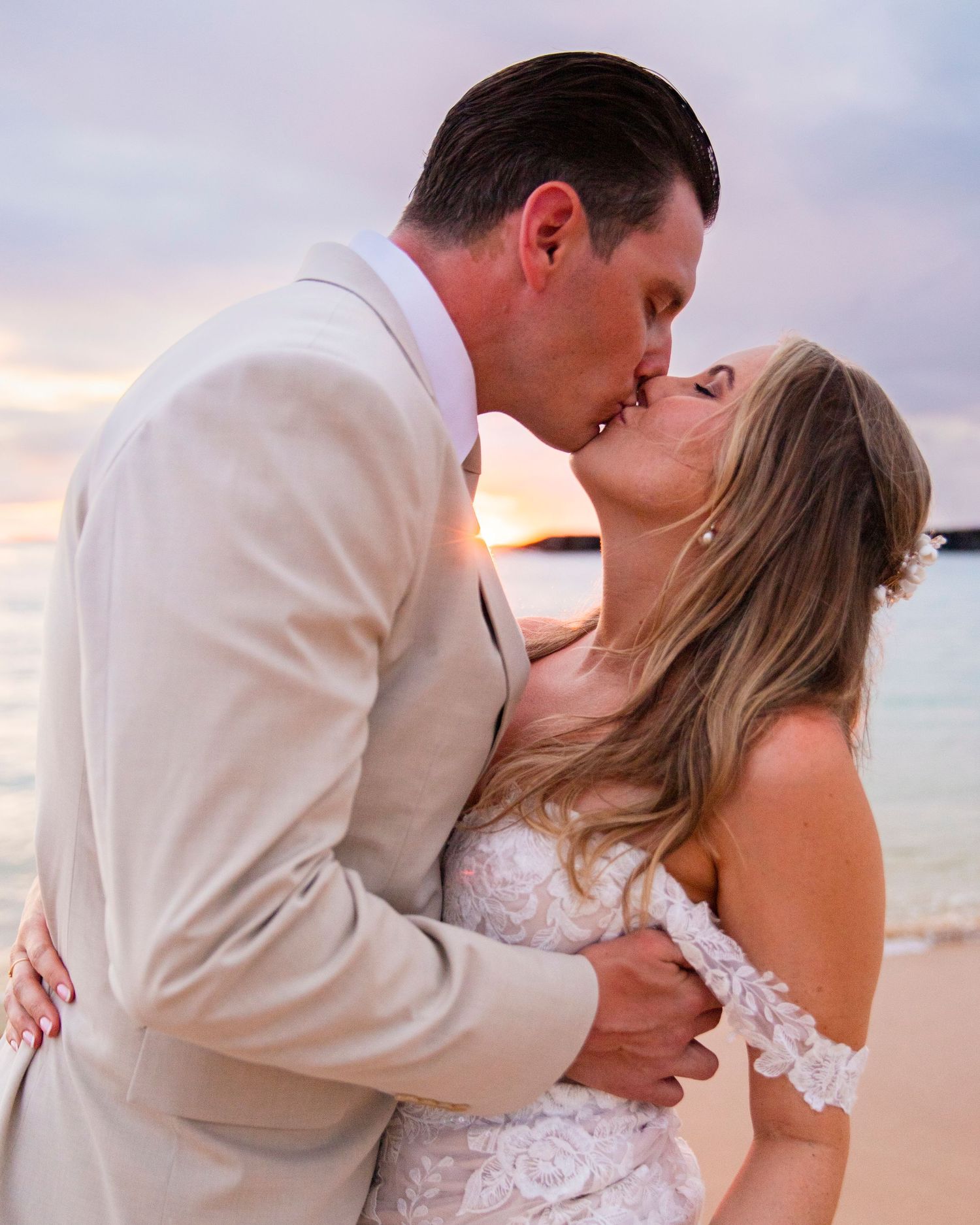 Intimate Wedding photography husband and wife at the beach in Hawaii