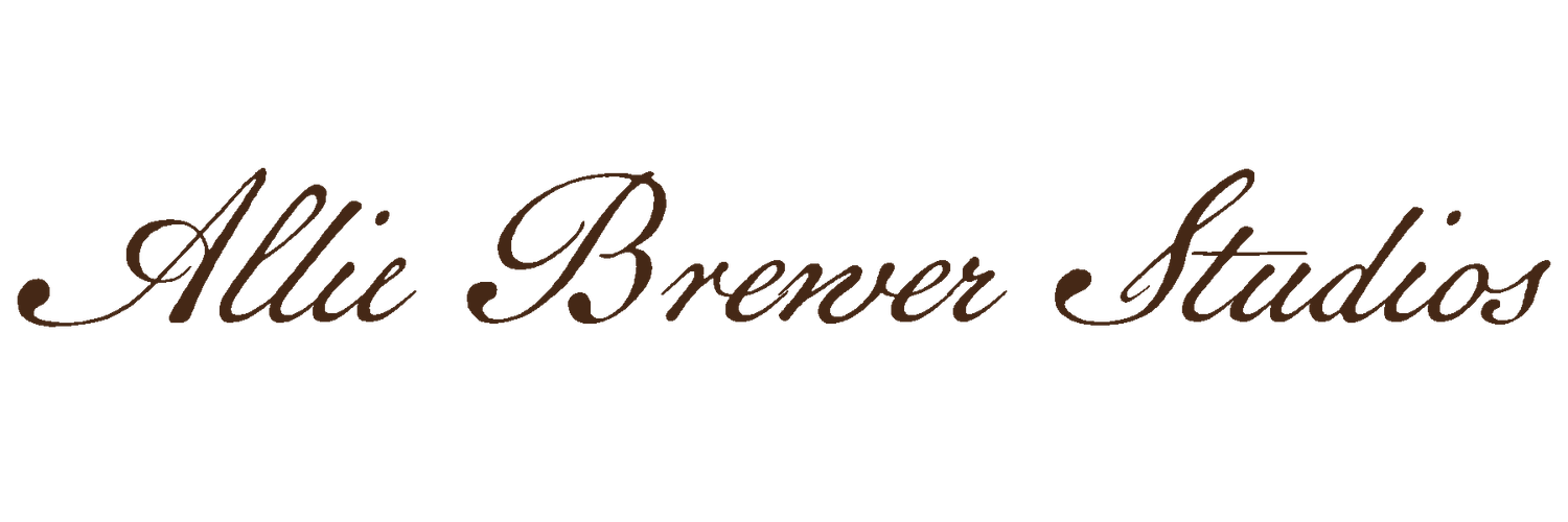 Elegant Allie Brewer Studios logo in brown cursive script on white background.