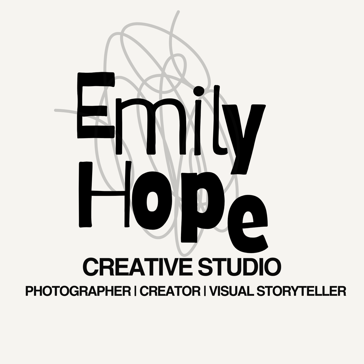 Black and white logo design for Emily Hope Creative Studio featuring photography and visual storytelling services.