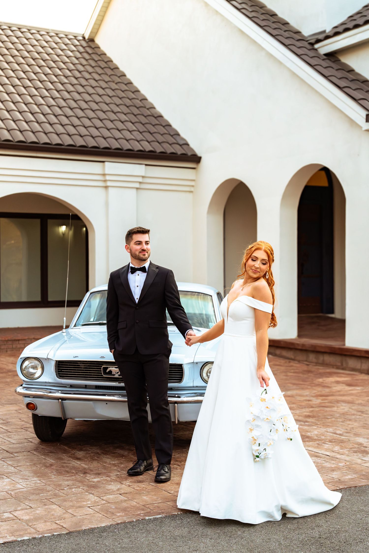 Middle Tennessee Wedding in front of classic car, Sparta wedding at sunset, mustang couples portraits, deluxe Nashville Wedding