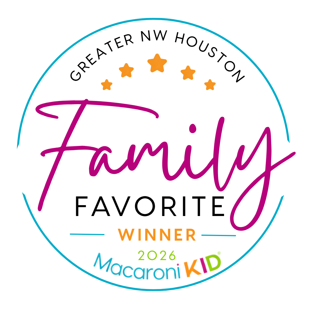 Greater NW Houston Family Favorite Winner 2026 badge by Macaroni KID with gold stars on white circle.