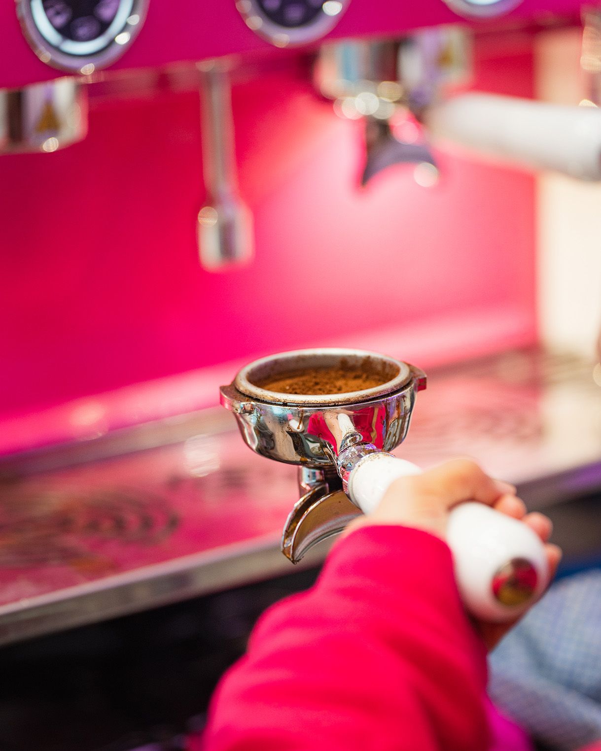 Close-up of a coffee machine at cinnammmm cafe