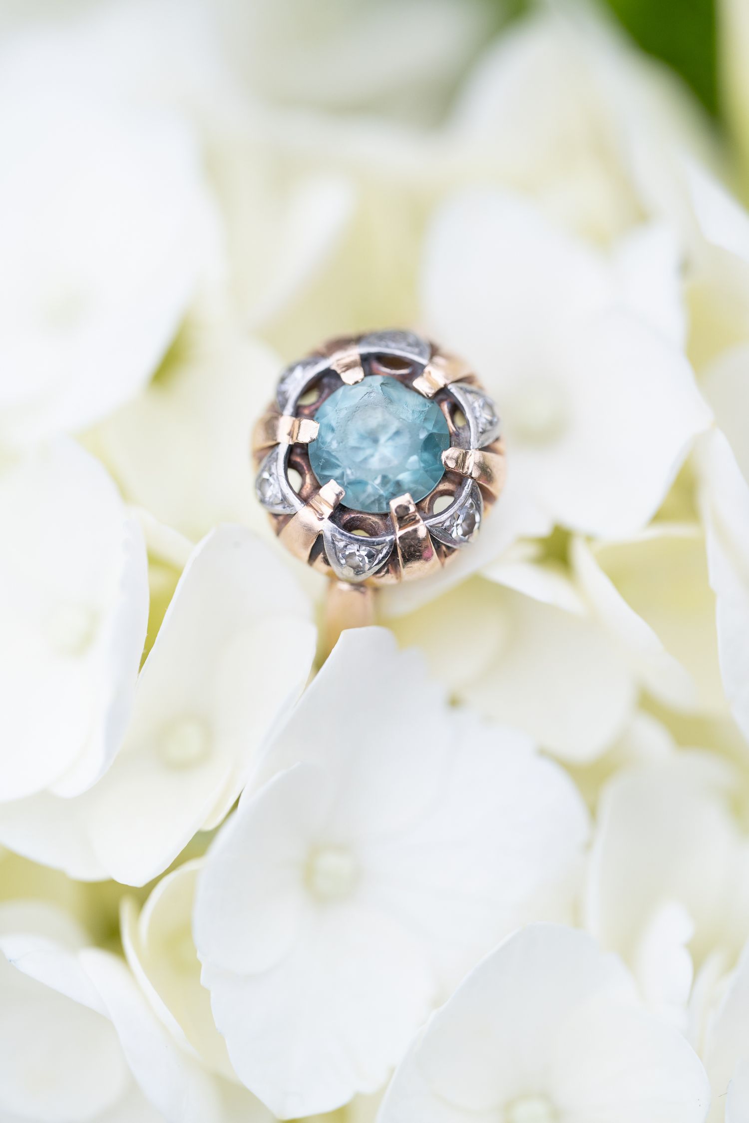 An oregon bride's heirloom ring on white flowers
