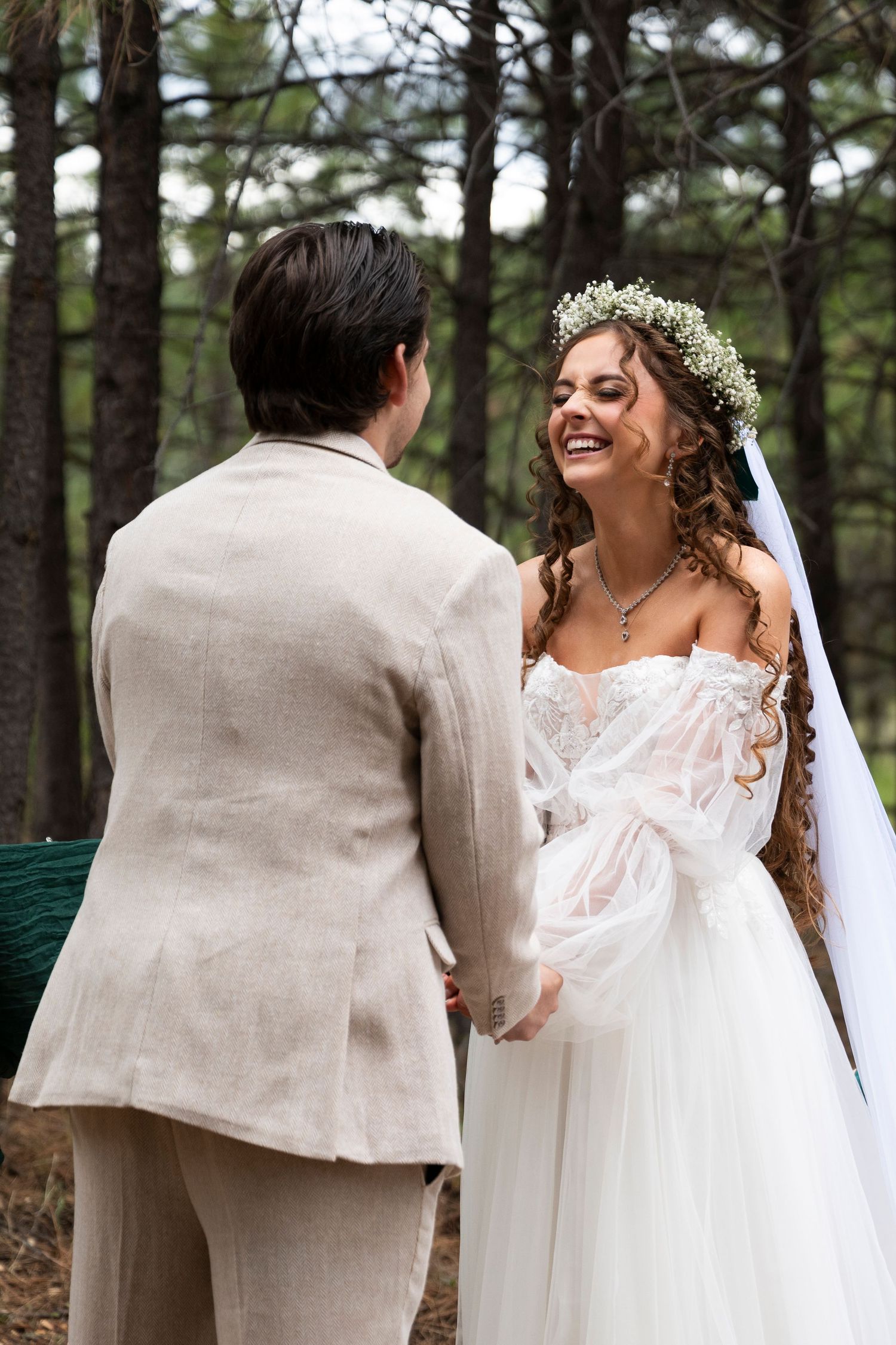 Bride smiles at groom during an oregon wedding ceremony