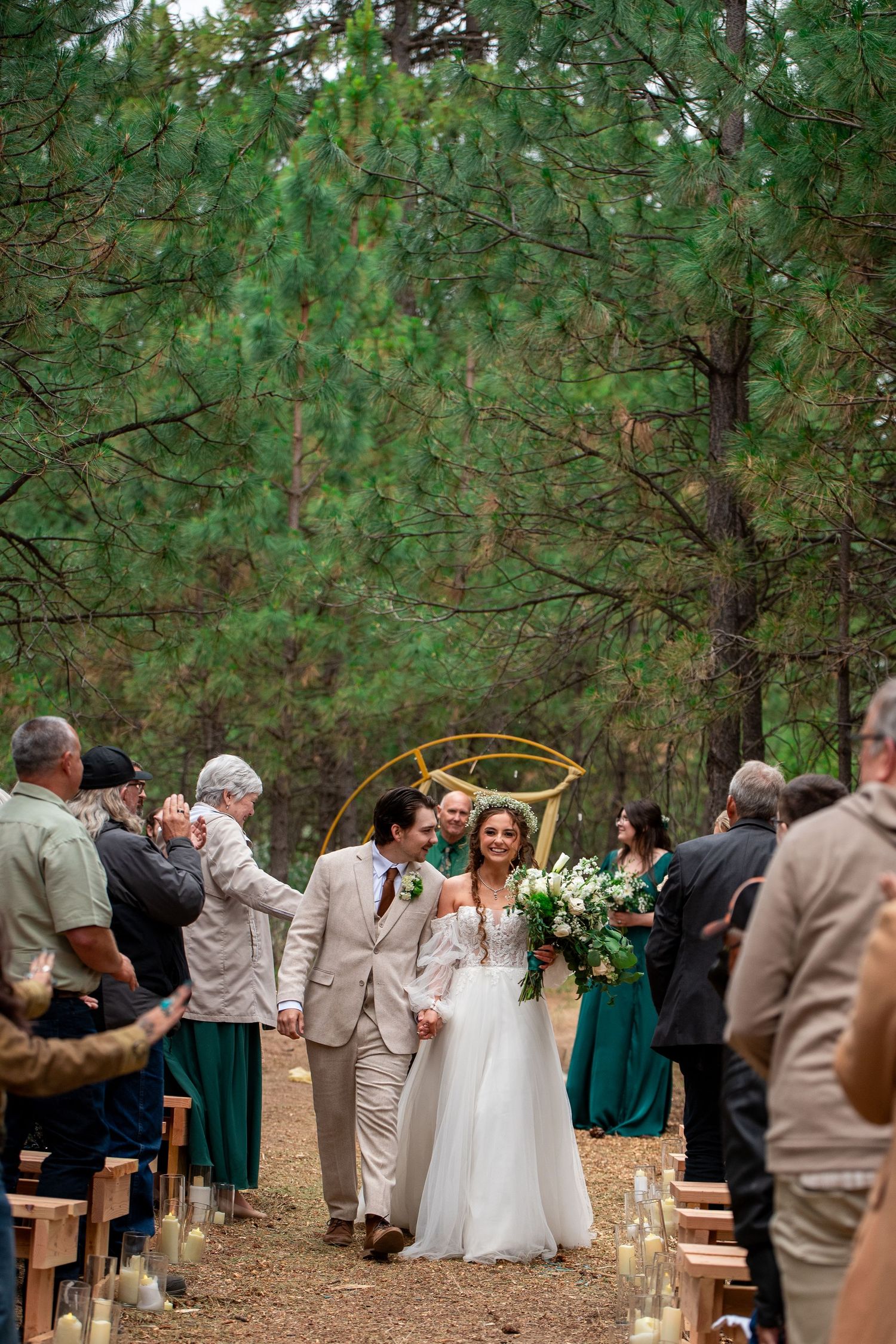 Man and wife walk down the aisle following their wedding ceremony in the dalles, oregon