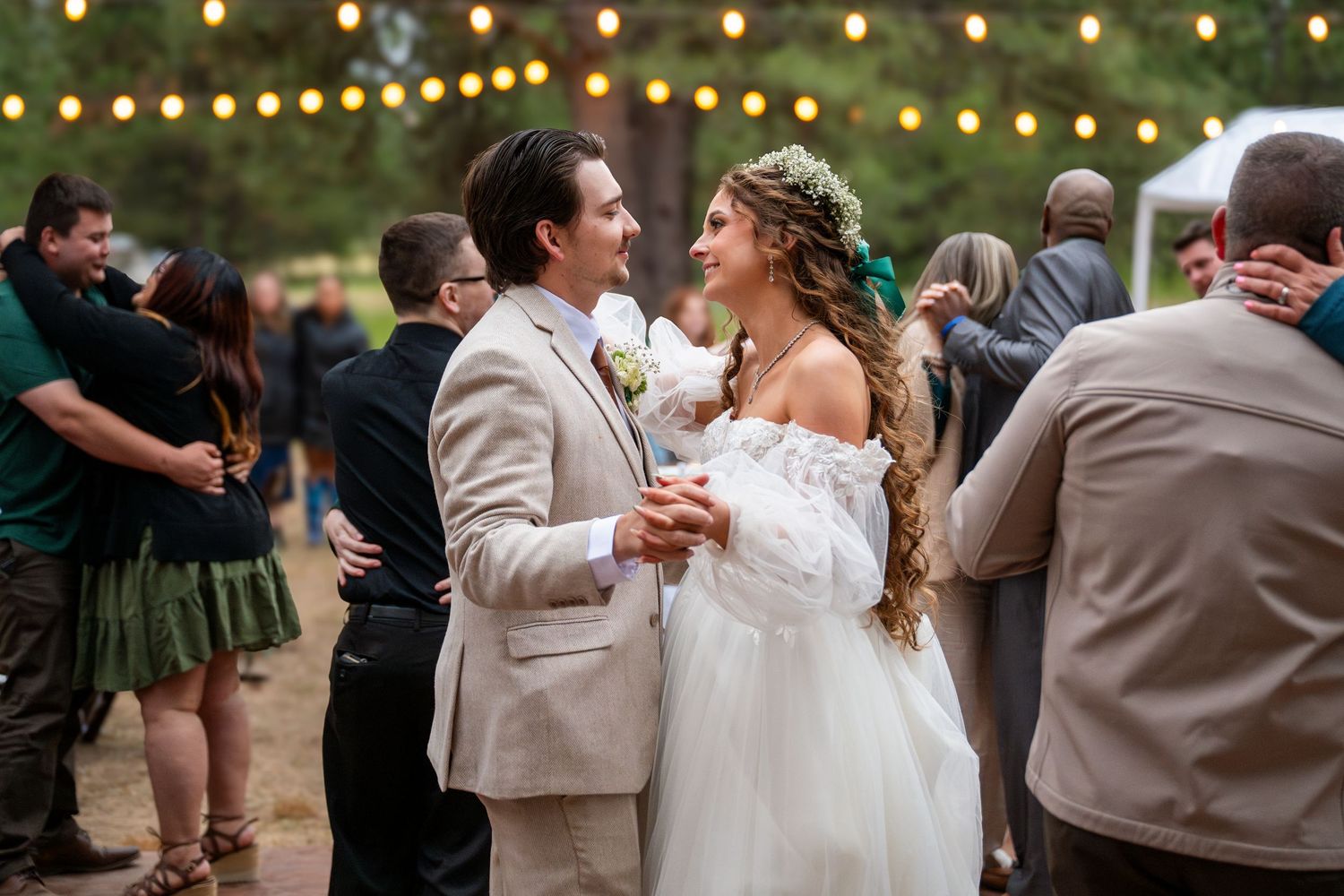 Bride and groom slow dance during their oregon wedding