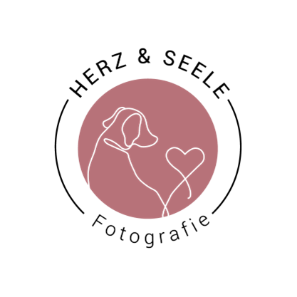 Herz & Seele Fotografie logo featuring a minimalist line art dog and heart inside a pink circle.
