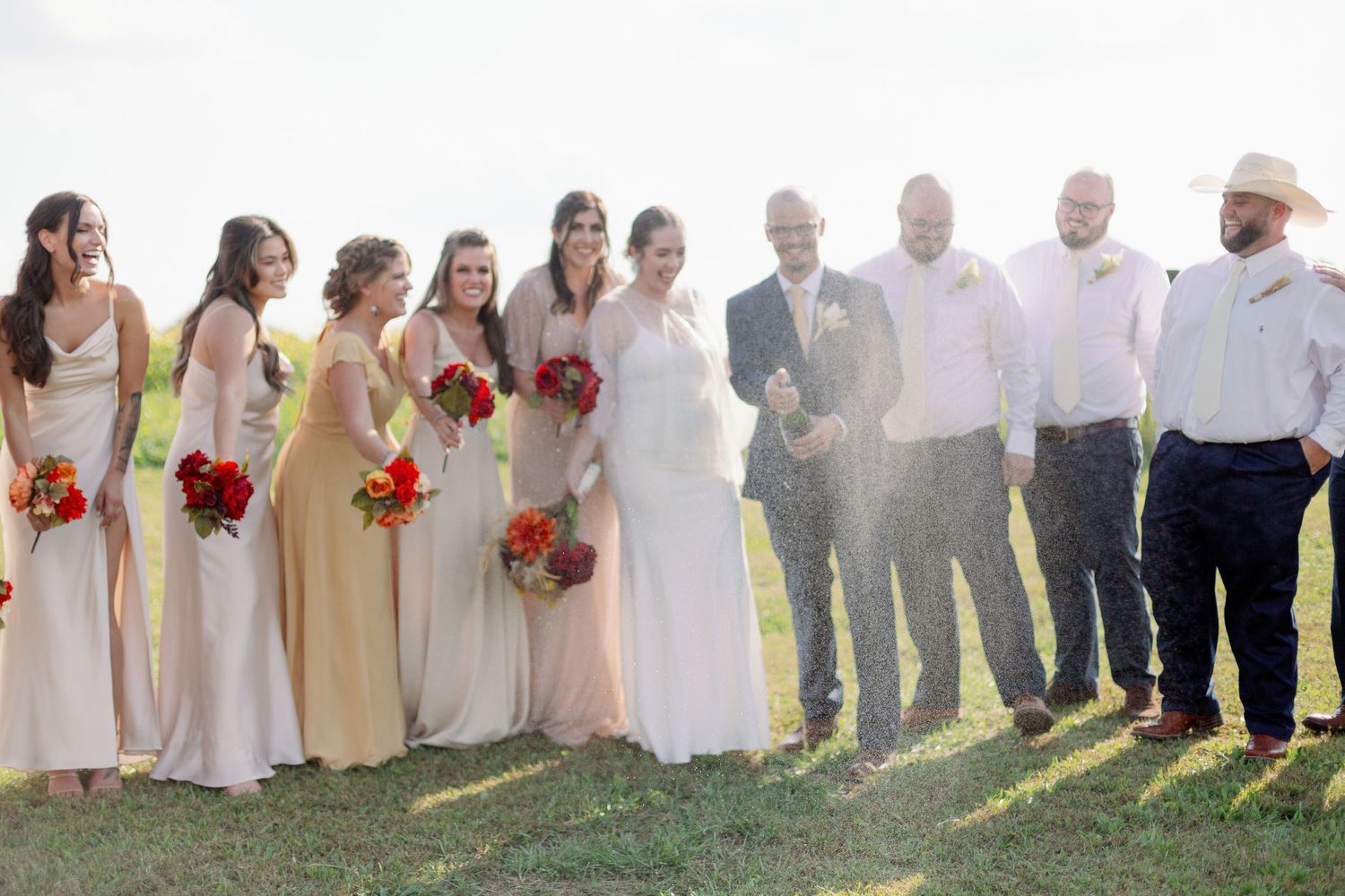 bride groom and friends celebrate