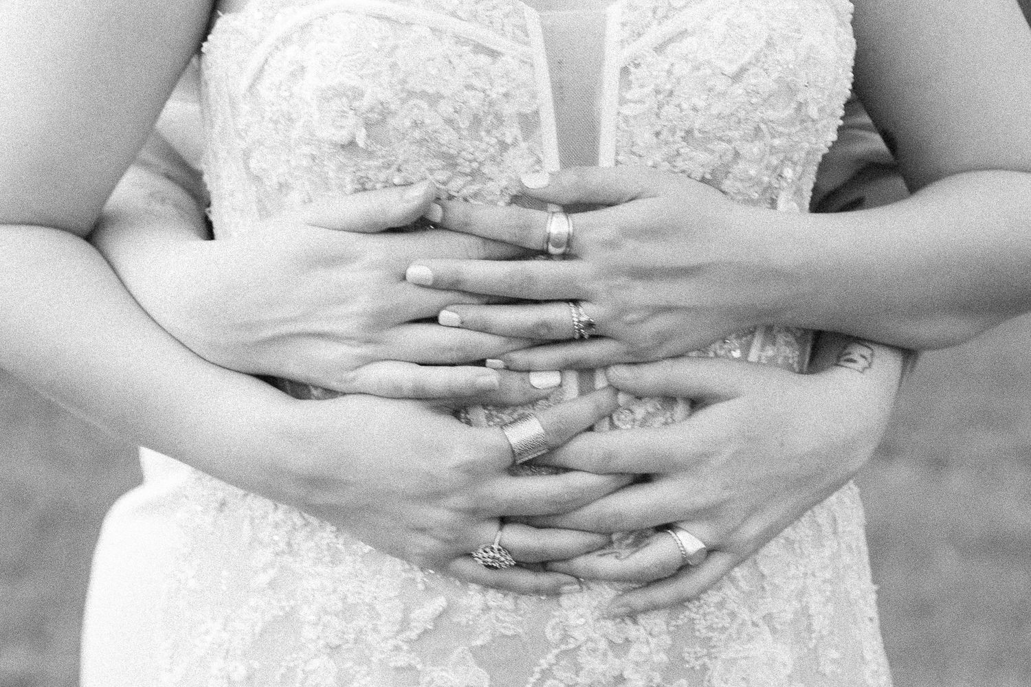 couple holds hands for wedding photo