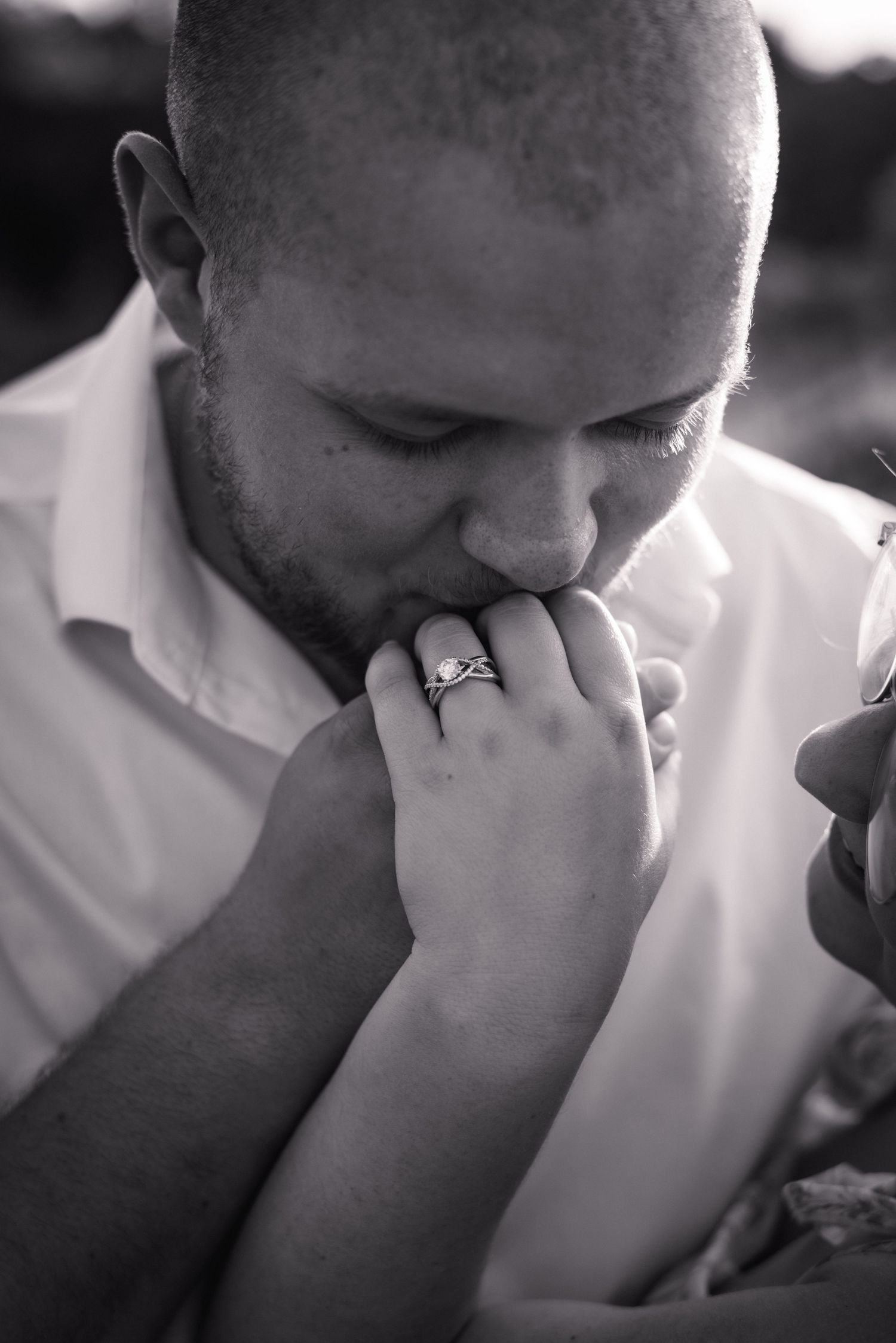 Black and white intimate moments captured between couple.