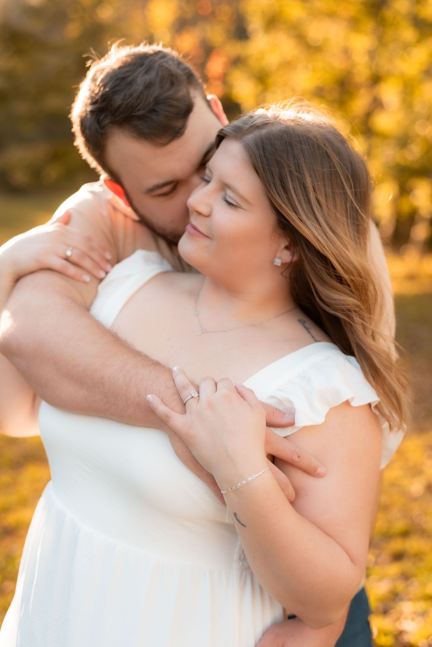 Tender romantic moments captured in a series of intimate portraits at sunset.