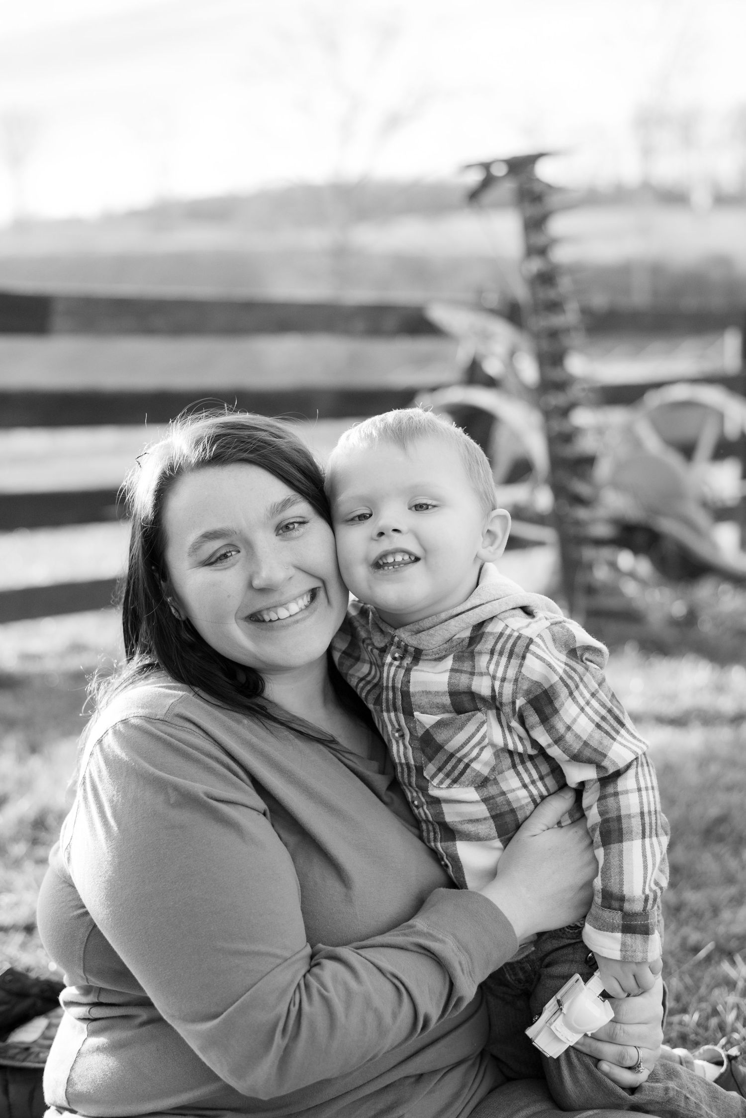 A series of outdoor family portraits showing tender moments between parent and child at sunset.