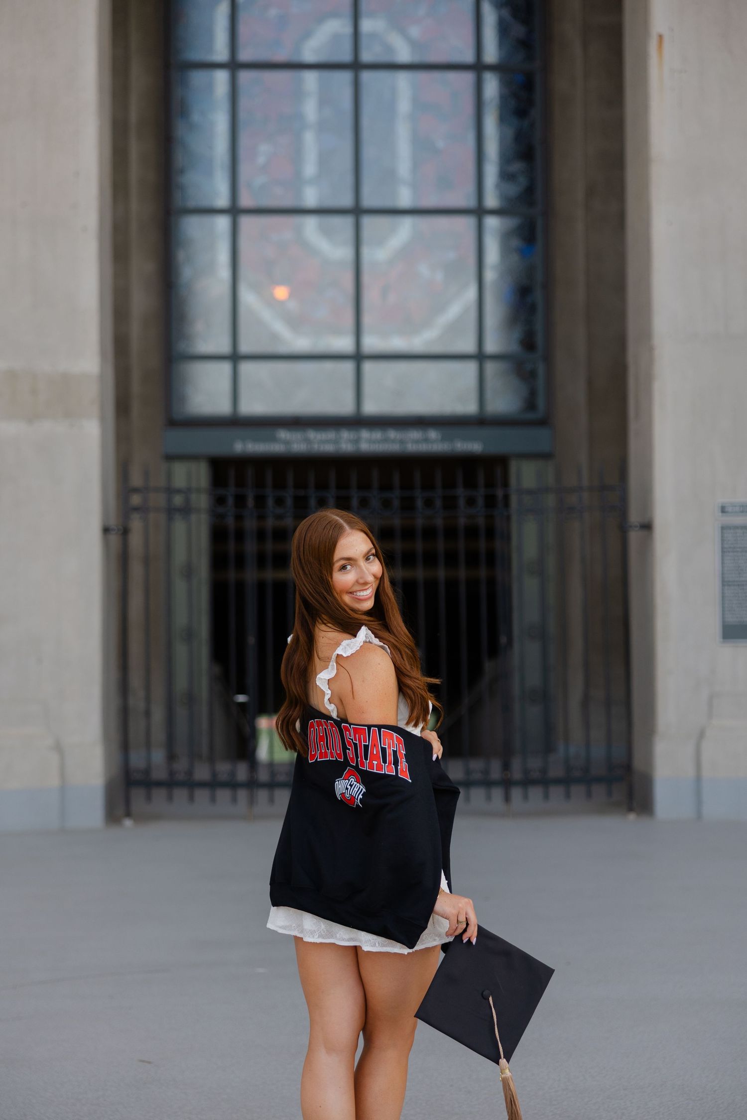 OSU graduation photos with candid walking shots on campus