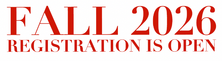 Bold red text announcing Fall 2026 Registration Is Open on a white background.