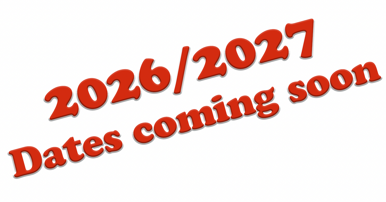 Red text on white background announcing 2026/2027 dates coming soon for an upcoming event or program.