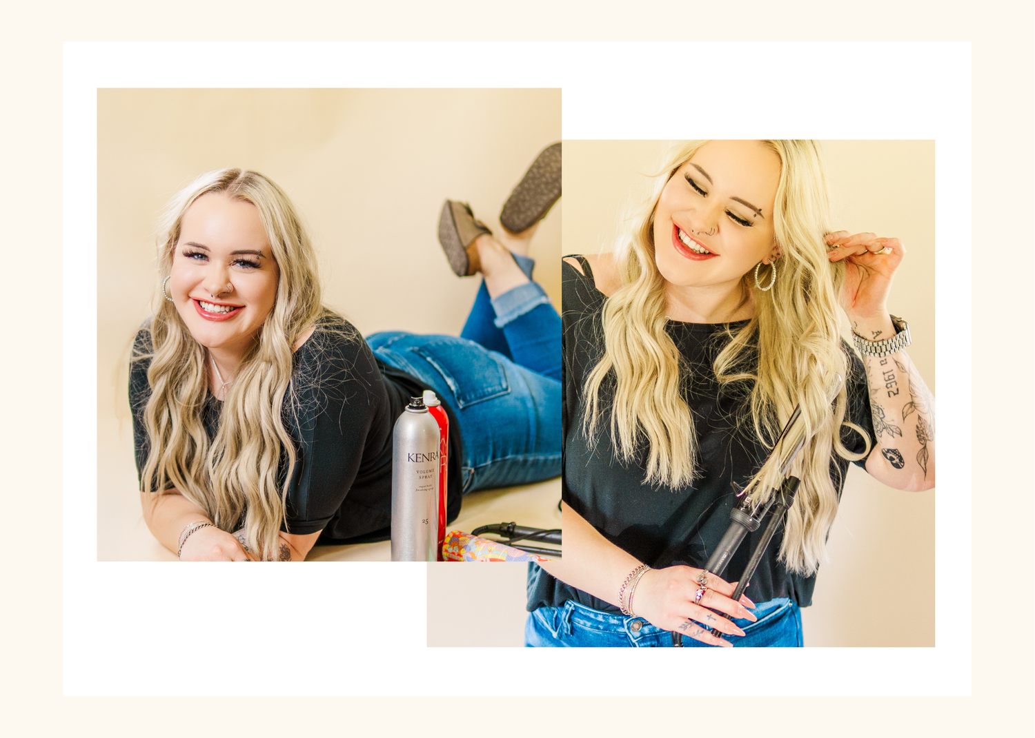 Professional lifestyle photos showing casual poses and expressions against light backgrounds.