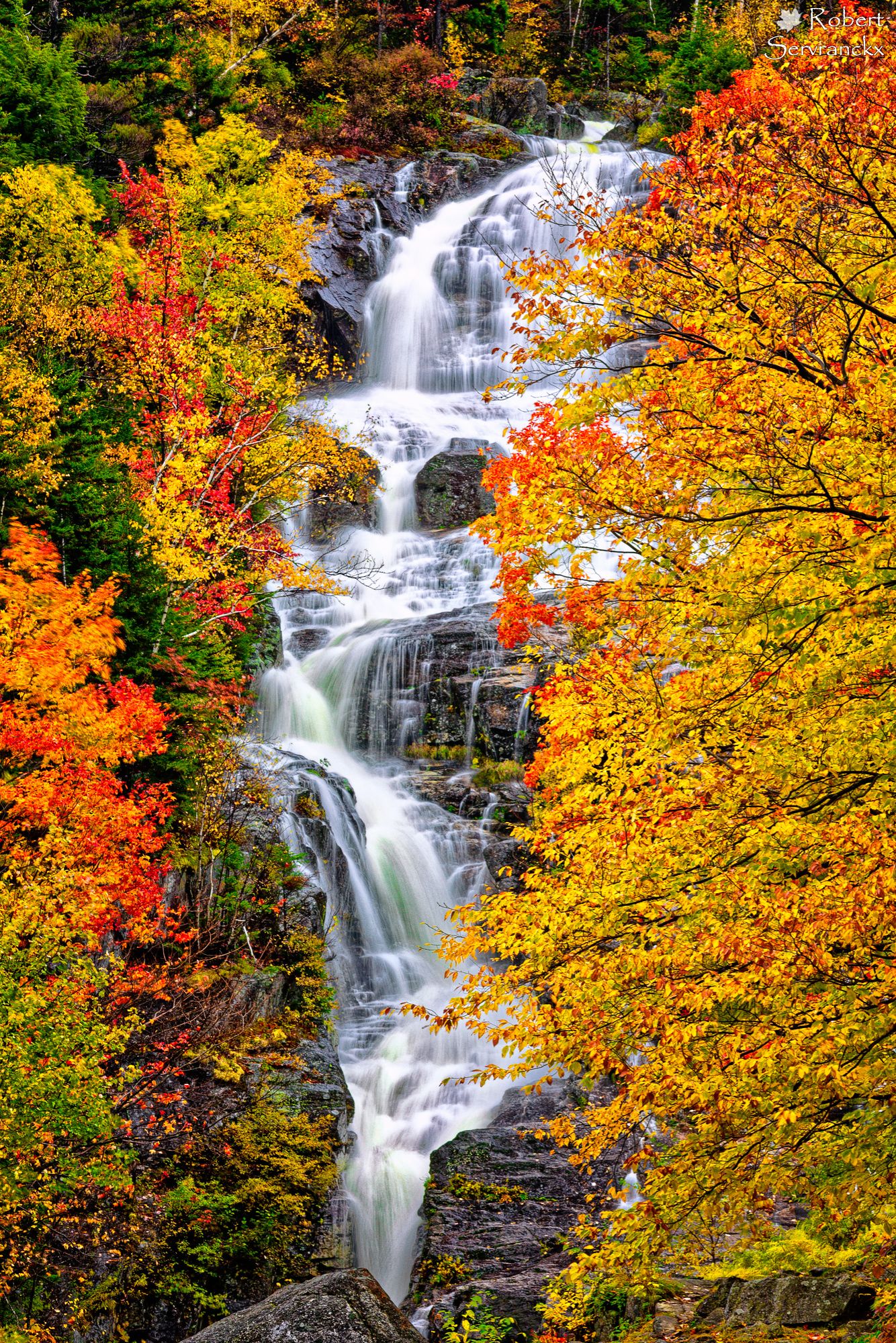 Silver Cascade in Fall, New Hampshire - La chute Silver Cascade, New Hampshire