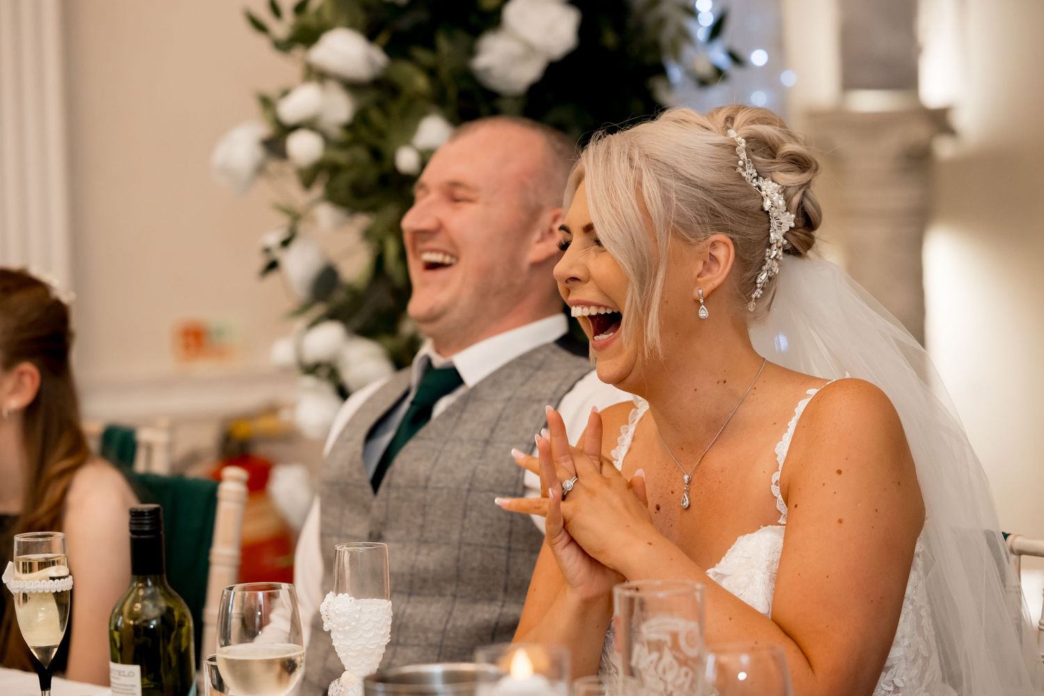 Candid reception moments showing laughter and joy during celebrations.
