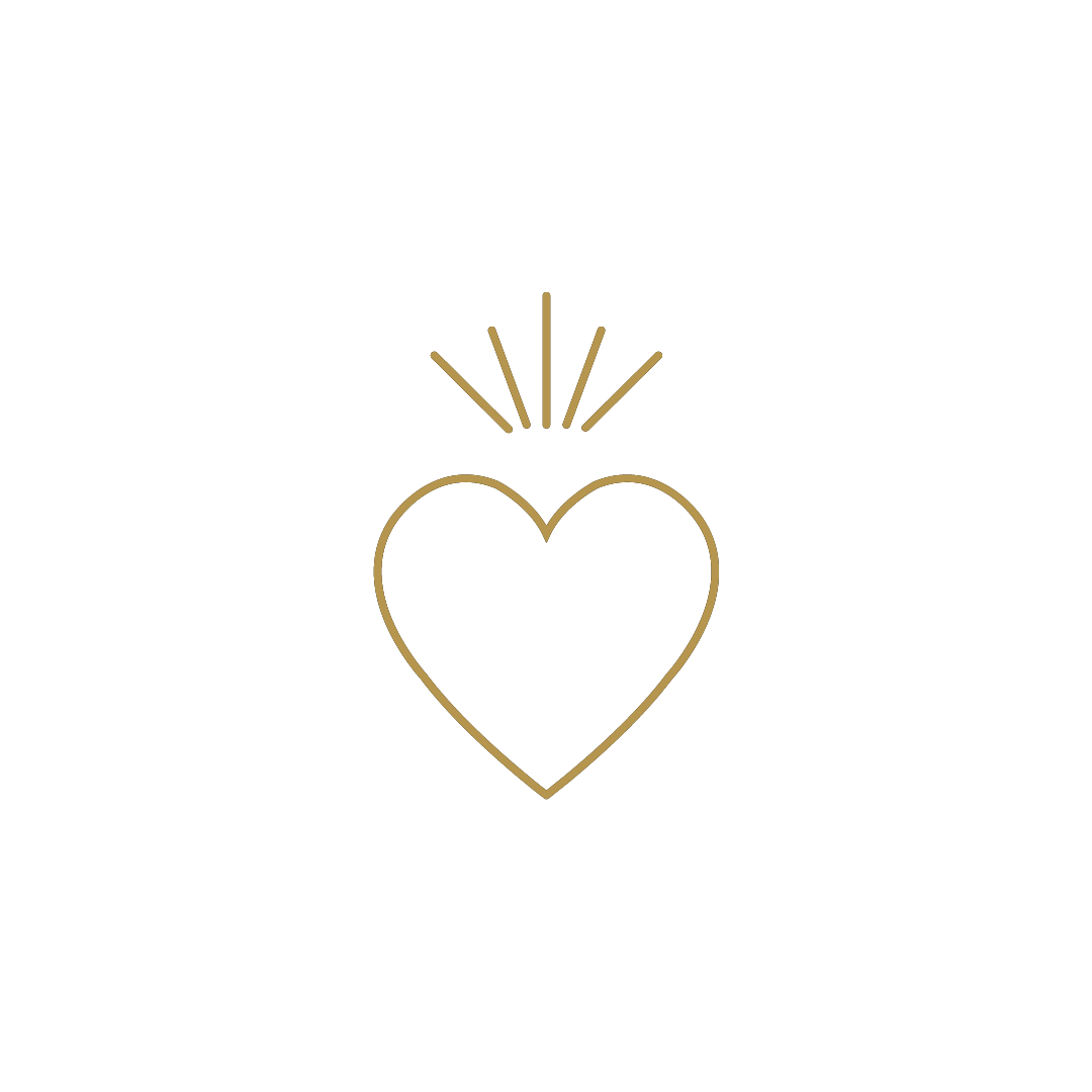 Four gold line art heart icons showing different designs and states for a website or app interface.